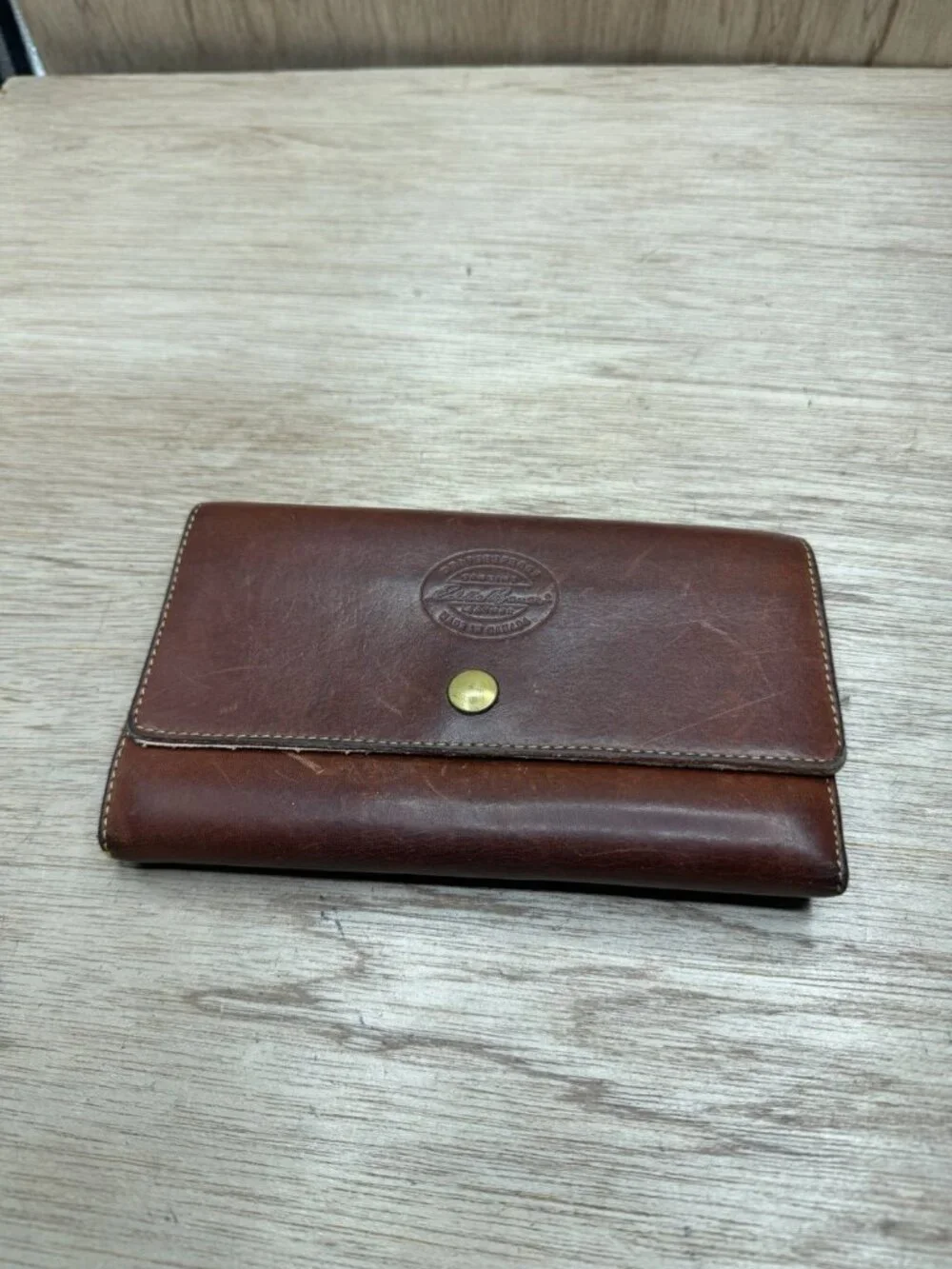Vintage Eddie Bauer Leather Tri Fold Checkbook Wallet
